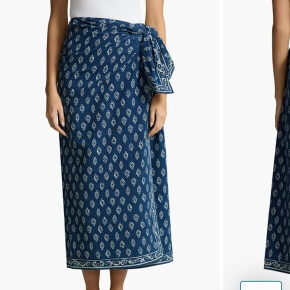 Polo Ralph Lauren Cotton Wrap Maxi Skirt, Navy/Bell Floral - Picture 1 of 7